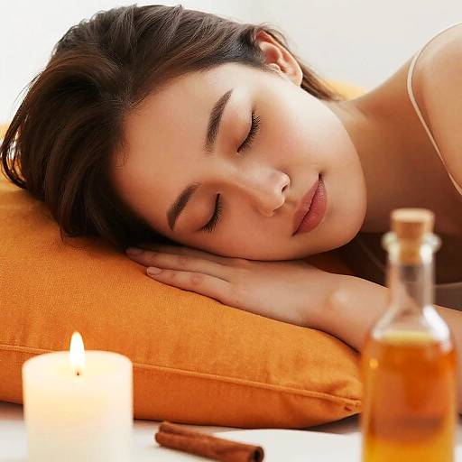 Relaxing Young Woman Resting with Candlelight