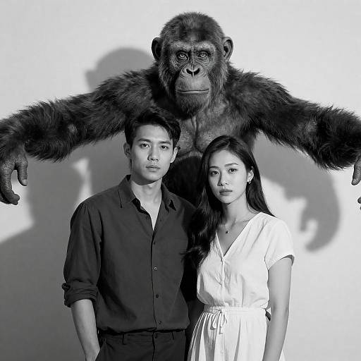 Dramatic Contrast: Man, Woman, and Ape