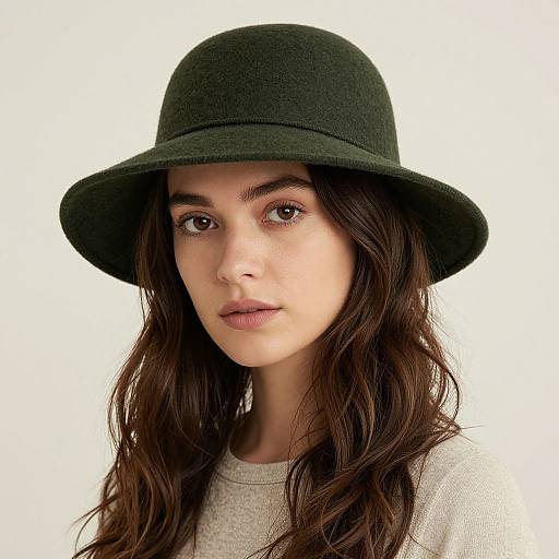 Elegant Woman Wearing Green Hat