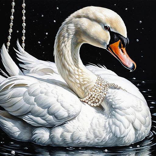 Elegant White Swan with Pearl Necklace