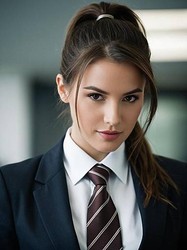 Businesswoman in Formal Suit with Necktie