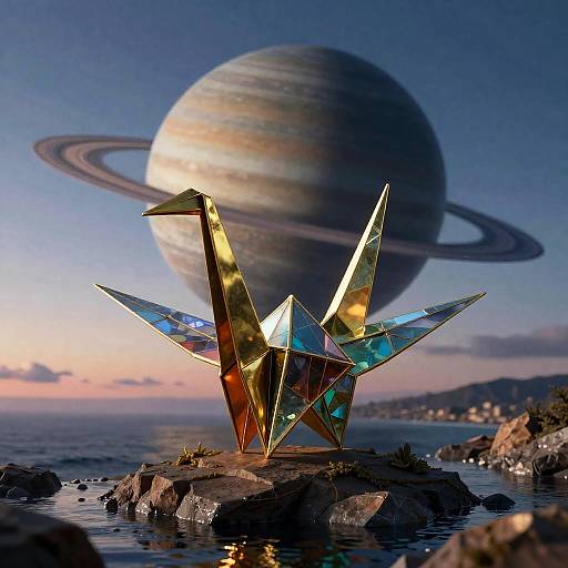 Glass Origami-Crane Observatory at Dusk