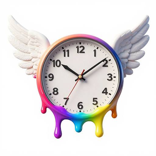 Surreal 3D Clock with Angel Wings