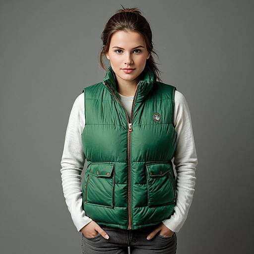 Young Woman in Green Puffy Vest