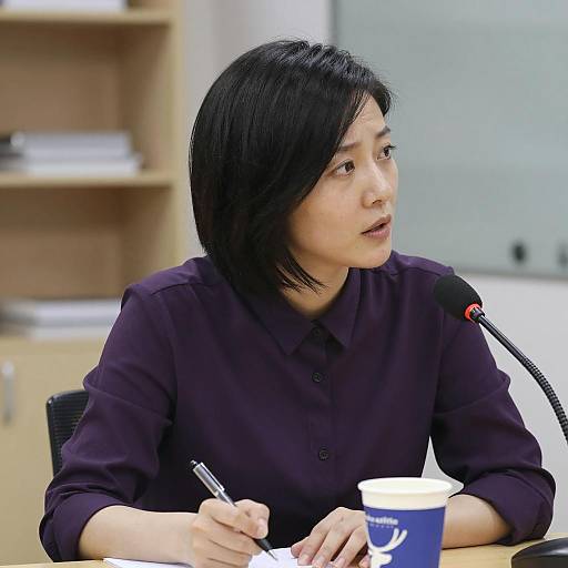 Businesswoman in Meeting with Microphone