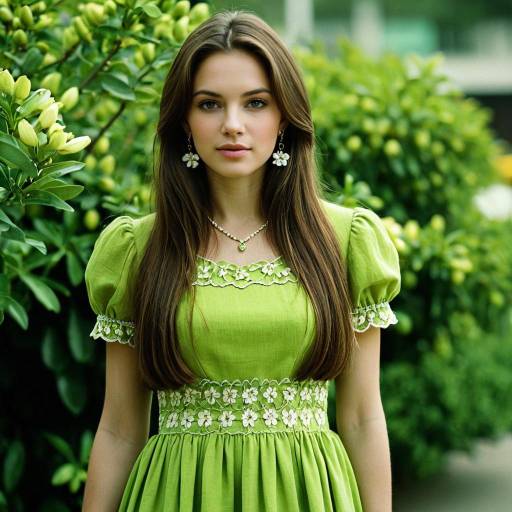 Elegant Girl in a Green Lime Dress