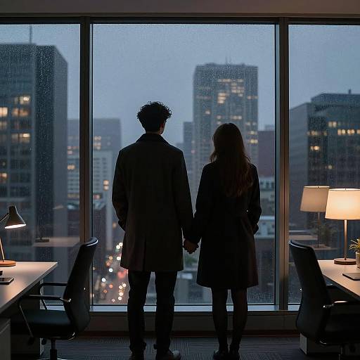 Romantic Silhouette at Night in Office