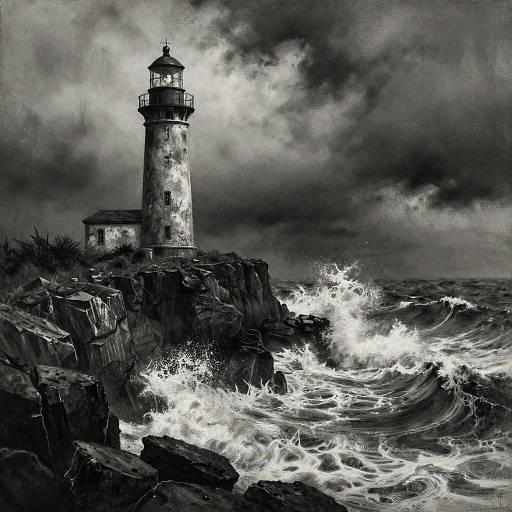 Charcoal Lighthouse on Stormy Cliff