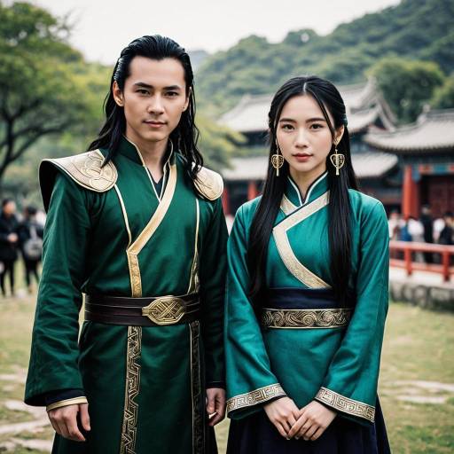 Couple in Traditional Chinese Costume Outdoors