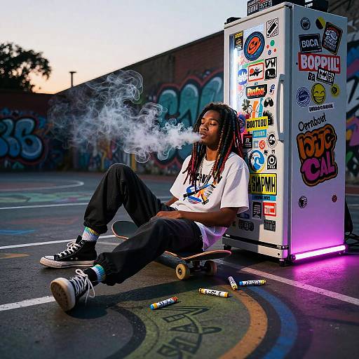 Casual Skateboarder on Graffiti Court