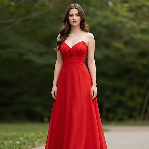 Red Maxi Prom Dress Outdoors