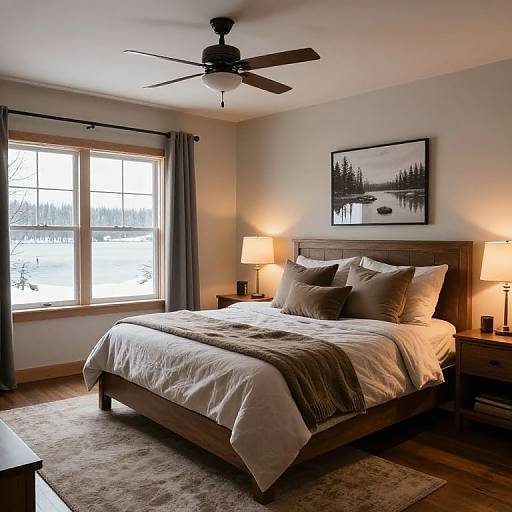 Cozy Winter Lake House Bedroom
