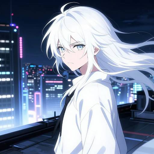 White-Haired Anime Protagonist Rooftop