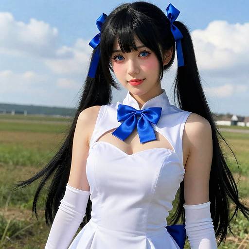 Hestia in White Ribbon Twin-Tails