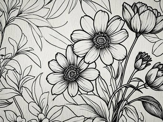 Close-Up Floral Sketch Wallpaper Design