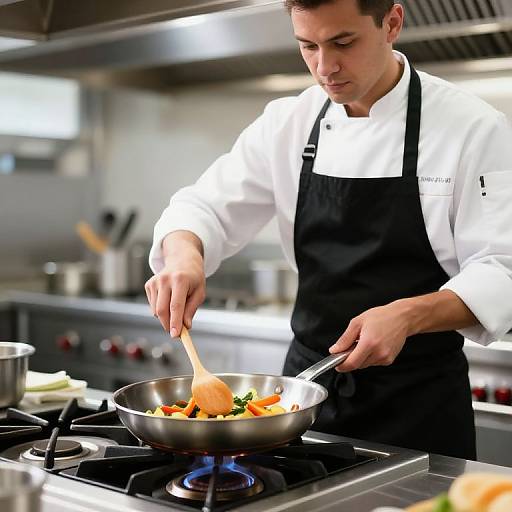 Chef Sautéing Vegetables in Kitchen