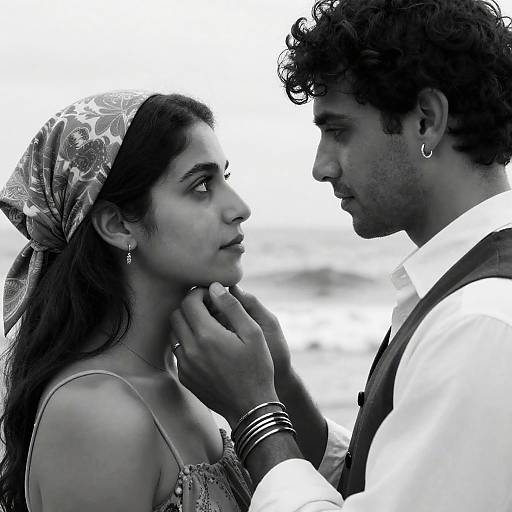 Black and White Ocean Couple Portrait