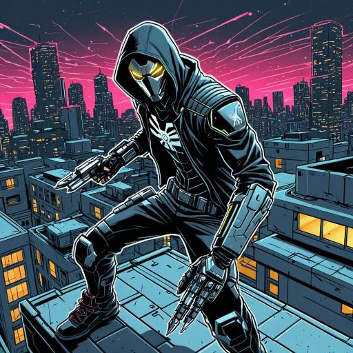Cybernetic Assassin on Urban Rooftop