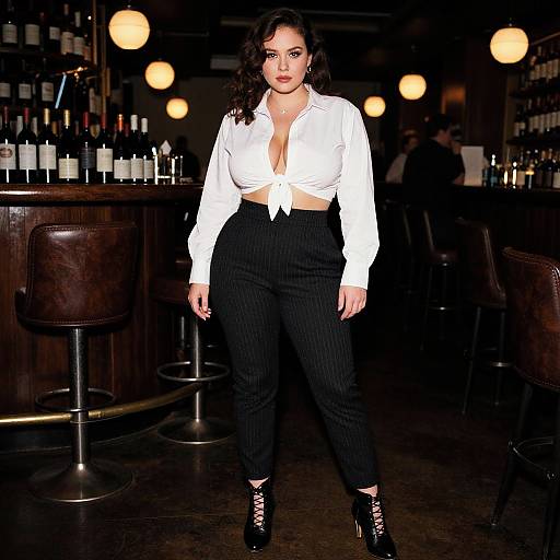 Stylish Curvy Woman at Jazz Bar