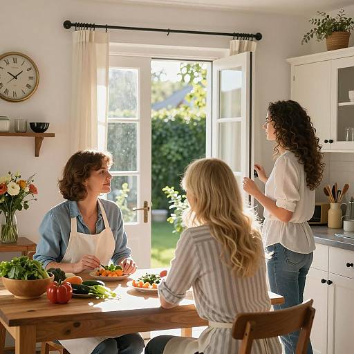 Sunlit Kitchen Scene with Three Women
