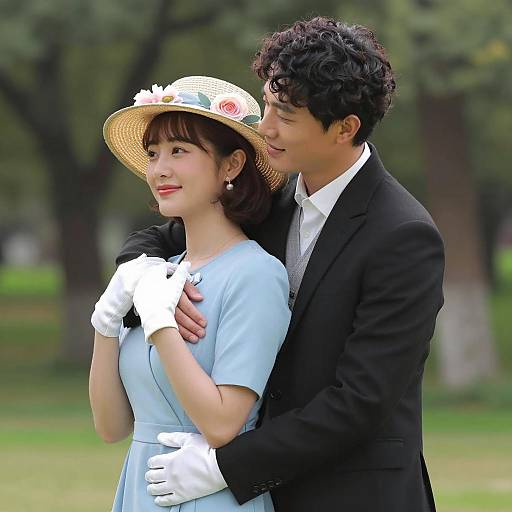 Romantic Couple Embracing Outdoors