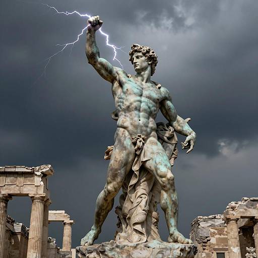 Dramatic Classical Statue with Lightning