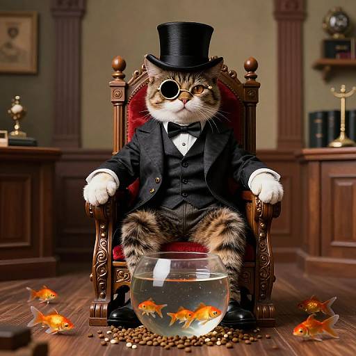 Regal Cat Judge in Surreal Courtroom