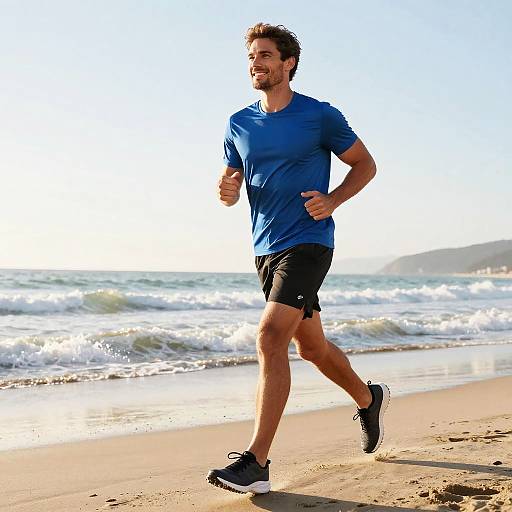 Handsome Daddy Jogging at Sunrise Beach