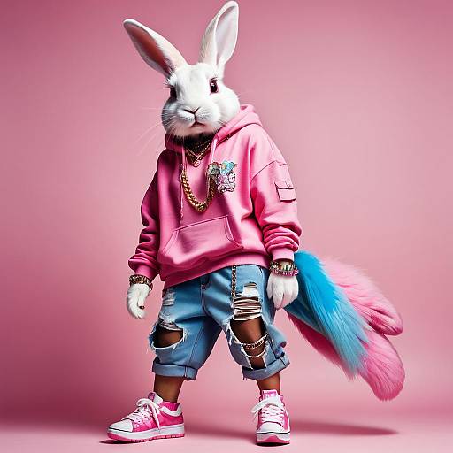 Surreal Pink Rabbit in Urban Streetwear