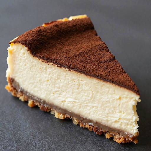 Close-Up of Cocoa Dusty Cheesecake Slice