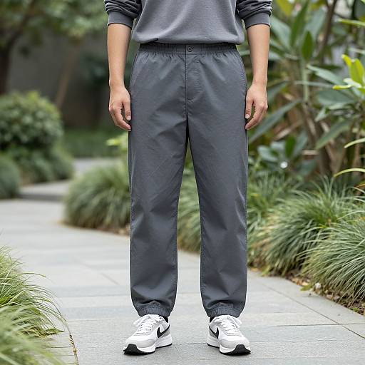 Man in Gray Trainer Pants in Garden