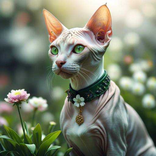 Realistic Sphynx Cat with Flowers