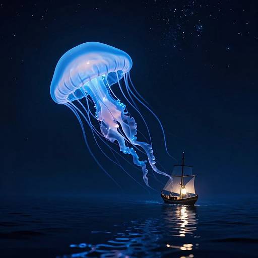 Luminescent Jellyfish Over Enigmatic Ocean