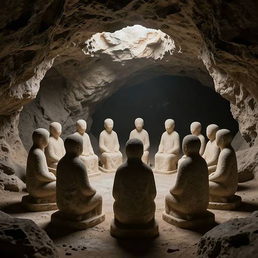 Sentient Stone Figures in Asteroid Cavern