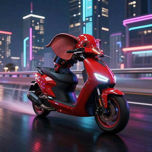 Futuristic Red Elephant Scooter at Night