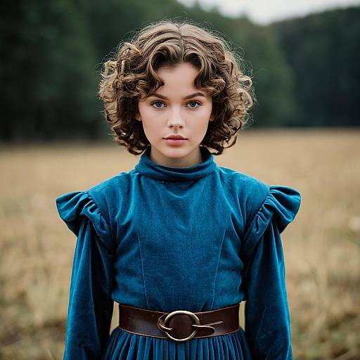 Girl in Blue Renaissance Dress Outdoors