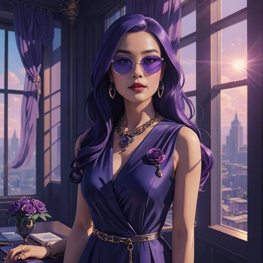 Stylish Woman with Purple Hairstyle and Sunglasses