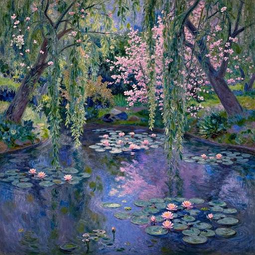 Impressionist Garden Overlooking Pond