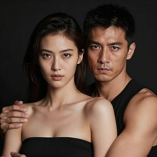 Intense Embrace Against Black Background