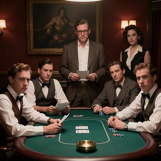 1940s Poker Game in Dim Lighting