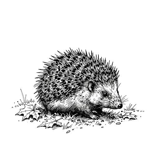 Minimalist Ink Drawing of Curled Hedgehog