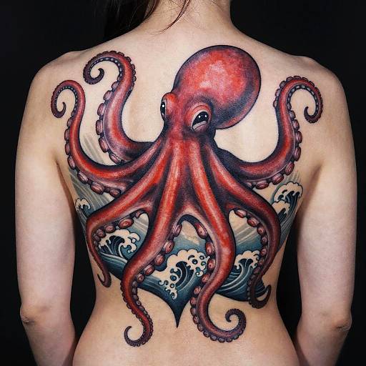 Dynamic Tribal-Contemporary Octopus Back Tattoo