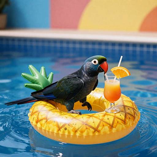 Parrot Relaxing on Tropical Float