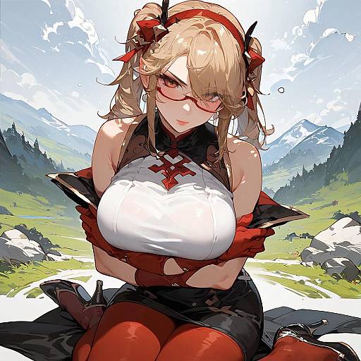 Annoyed Red-Headband Girl in Forest