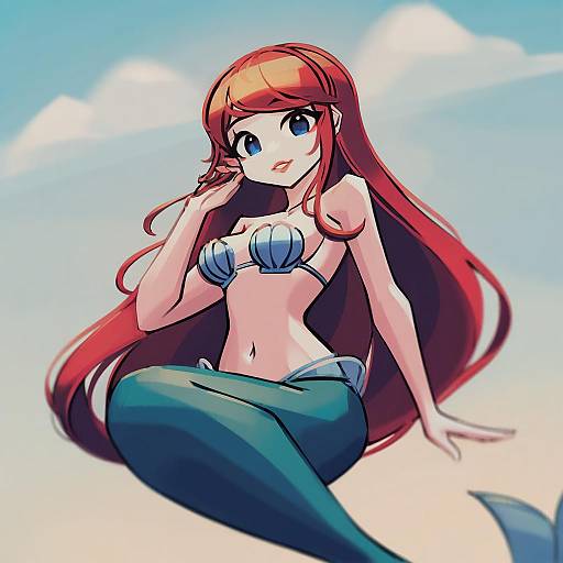 Illustration of Ariel (disney), the little mermaid in the style of Makaroll