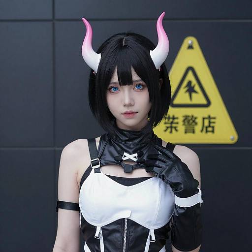 Futuristic Cosplay Woman with Horns