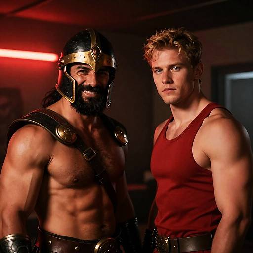 Dramatic Portrait of Two Men in Armor