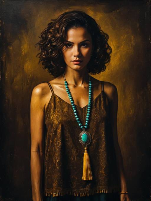 Bohemian Woman in Camel-Toned Dress