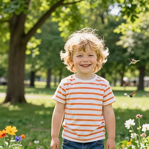 Joyful Blonde Boy in Sunny Park