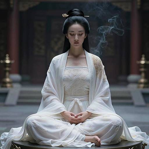 Cinematic Taoist Woman in White Robe